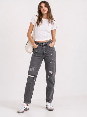 2/$35 Old Navy Grey Black Straight Leg Jeans Patchwork Distressed Grunge Denim